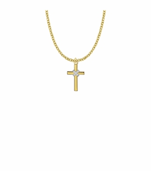13/16 Inch Two-Tone 14KT Gold Plated Over Sterling Silver Rope Cross Necklace