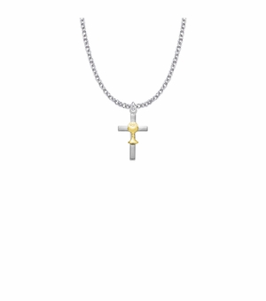 13/16 Inch Two-Tone Sterling Silver Cross Necklace with Chalice
