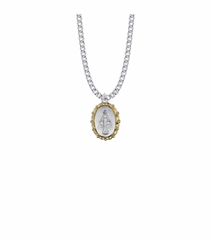 13/16 Inch Two-Tone Sterling Silver Decorative Border Oval Miraculous Medal