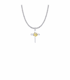 13/16 Inch Two-Tone Sterling Silver Dove and Nail Cross Necklace