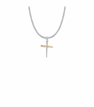 13/16 Inch Two-Tone Sterling Silver Nail Cross Necklace