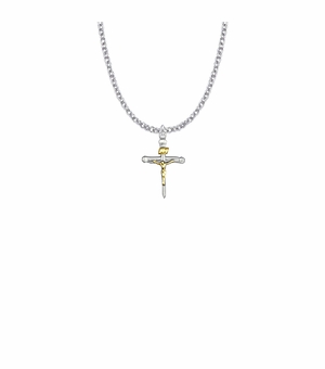 13/16 Inch Two-Tone Sterling Silver Nail Crucifix Necklace