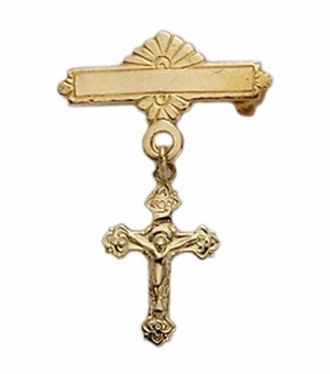 14K Gold Bar Pin with Crucifix