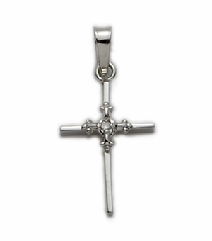 14K White Gold Cross Pendant  in a Genuine Diamond Stick Style Design