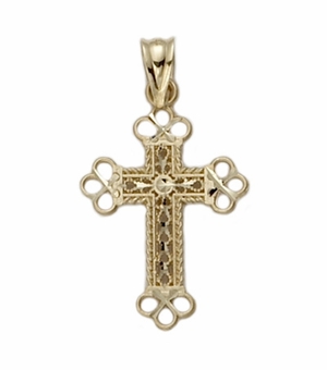 14KT Gold Cross Pendant in a Budded Open Ends Design
