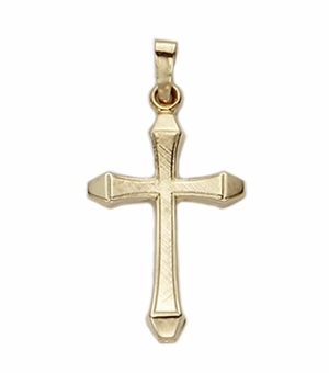 14KT Gold Cross Pendant in a Florentine Ends Design