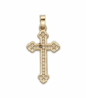 14KT Gold Cross Pendant in a Pierce Budded Ends Design