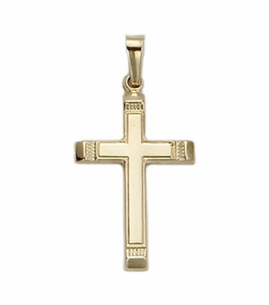 14KT Gold Cross Pendant in a Square Ends Design with a Polished Inner Cross