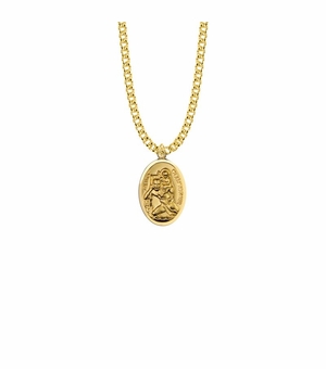 15/16 Inch 10KT Gold Filled Oval St. Christopher Medal, Patron Saint of Travelers