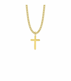 15/16 Inch 14KT Gold Plated Over Sterling Silver Multi-Lined Cross Necklace