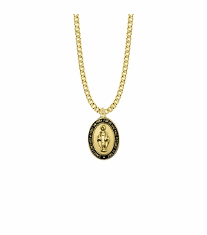 15/16 Inch 18KT Gold Plated Over Sterling Silver Oval Black Bordered Miraculous Medal