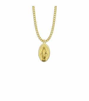 15/16 Inch Brass Gold Finish Oval Miraculous Medal