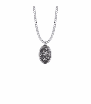 15/16 Inch Brass Silver Finish Oval St. Christopher Medal