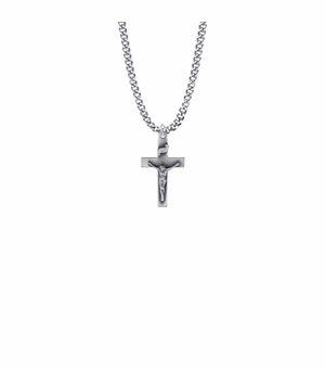 15/16 Inch Pewter Plain Antique Crucifix Necklace