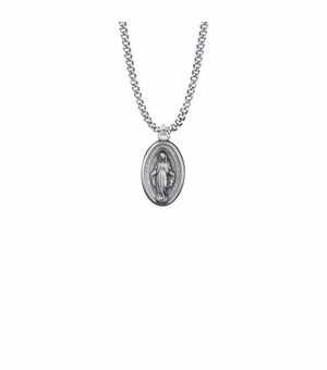 15/16 Inch Pewter Small Oval Miraculous Medal