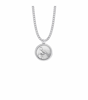 15/16 Inch Round Nickel Silver Boy's Baseball Player Medal with St. Christopher on Back