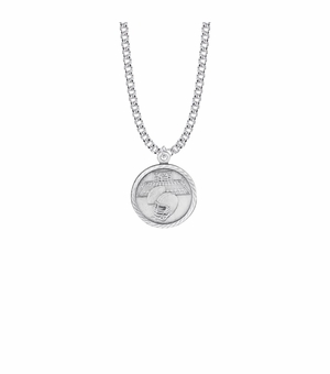 15/16 Inch Round Nickel Silver Boy's Football Medal with St. Christopher on Back