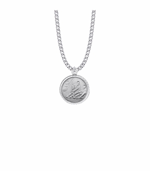 15/16 Inch Round Nickel Silver Boy's Ice Hockey Medal with St. Christopher on Back