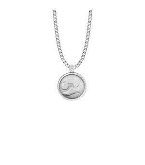 15/16 Inch Round Nickel Silver Boy's Track Medal with St. Christopher on Back