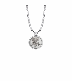 15/16 Inch Round Nickel Silver Boy's Wrestling Medal with St. Christopher on Back