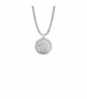 15/16 Inch Round Nickel Silver Girl's Basketball Player Medal with St. Christopher on Back