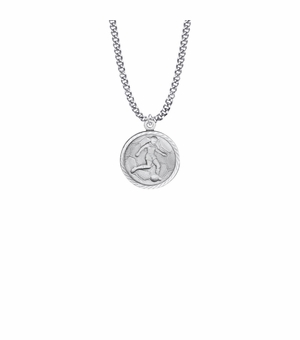 15/16 Inch Round Nickel Silver Girl's Soccer Player Medal with St. Christopher on Back