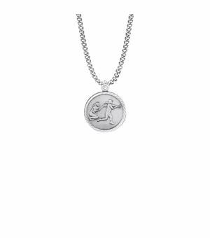 15/16 Inch Round Nickel Silver Girl's Softball Player Medal with St. Christopher on Back