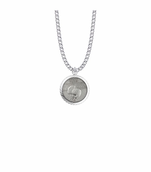 15/16 Inch Round Sterling Silver Boy's Football Medal with St. Christopher on Back