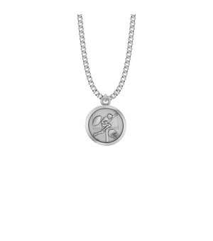 15/16 Inch Round Sterling Silver Boy's Football Player Medal with Cross on Back