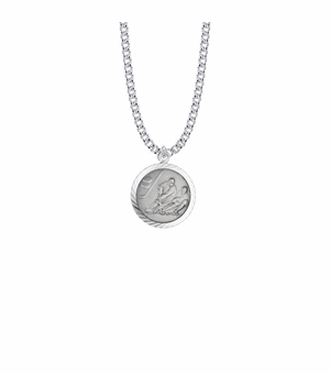 15/16 Inch Round Sterling Silver Boy's Ice Hockey Player Medal with St. Christopher on Back