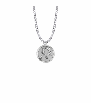 15/16 Inch Round Sterling Silver Boy's Karate Medal with Cross on Back