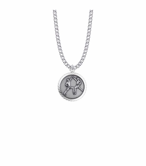 15/16 Inch Round Sterling Silver Boy's Karate Medal with St. Christopher on Back