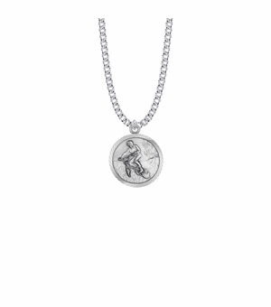 15/16 Inch Round Sterling Silver Boy's Off Road Biker Medal with Cross on Back