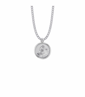 15/16 Inch Round Sterling Silver Boy's Snowboarder Medal with Cross on Back