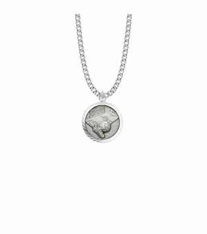 15/16 Inch Round Sterling Silver Boy's Soccer Medal with St. Christopher on Back
