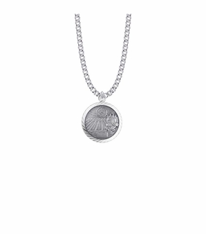 15/16 Inch Round Sterling Silver Boy's Swimming Medal with St. Christopher on Back
