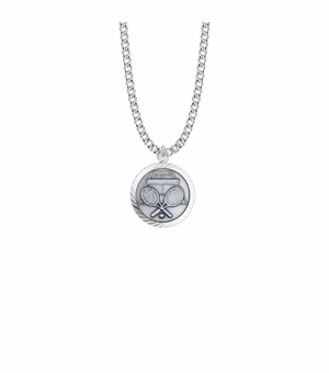 15/16 Inch Round Sterling Silver Boy's Tennis Medal with St. Christopher on Back