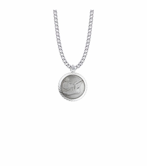 15/16 Inch Round Sterling Silver Boy's Track Medal with St. Christopher on Back