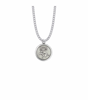 15/16 Inch Round Sterling Silver Boy's Wrestler Medal with Cross on Back