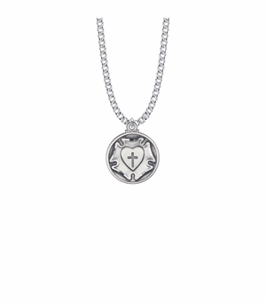 15/16 Inch Round Sterling Silver Diamond Engraved Lutheran Rose Medal