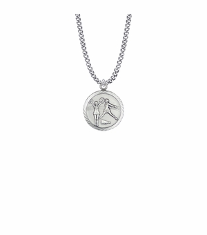 15/16 Inch Round Sterling Silver Girl's Cheerleader Medal with Cross on Back