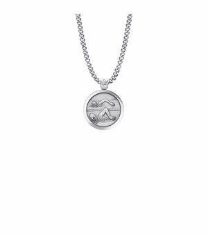 15/16 Inch Round Sterling Silver Girl's Swimmer Medal with St. Christopher on Back