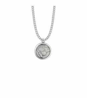 15/16 Inch Round Sterling Silver Soccer Medal with Cross on Back