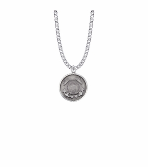 15/16 Inch Round Sterling Silver U.S. Coast Guard Medal with Cross and Philippians 4:13 on the Back