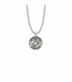 15/16 Inch Round Sterling Silver U.S. Marine Corps Medal with Personalized "Marine Dad" Engraving on Back