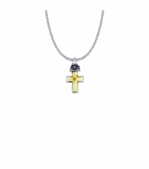 15/16 Inch Silver Plated Cross with Mustard Seed Center Necklace
