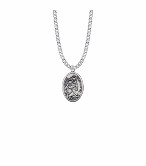 15/16 Inch Sterling Silver Antiqued Oval St. Christopher Medal, Patron Saint of Travelers