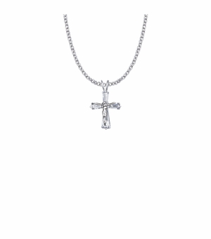15/16 Inch Sterling Silver Crystal Baguette Crucifix Necklace
