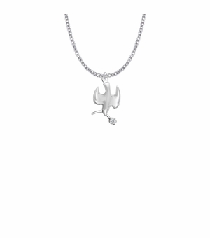 15/16 Inch Sterling Silver Dove Necklace with Olive Branch and Cubic Zirconia Stone