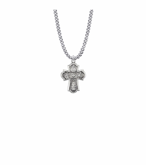 15/16 Inch Sterling Silver Engraved Antique Five Way Medal Necklace